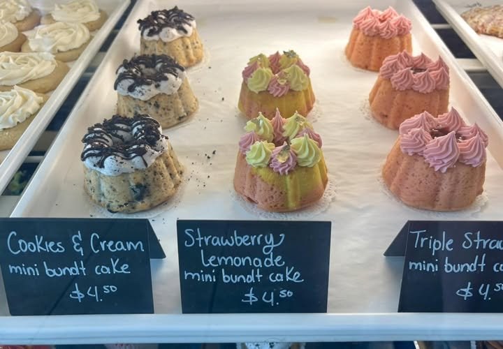 Mini bundt cakes in Cookies & Cream, Strawberry Lemonade, and Triple Strawberry