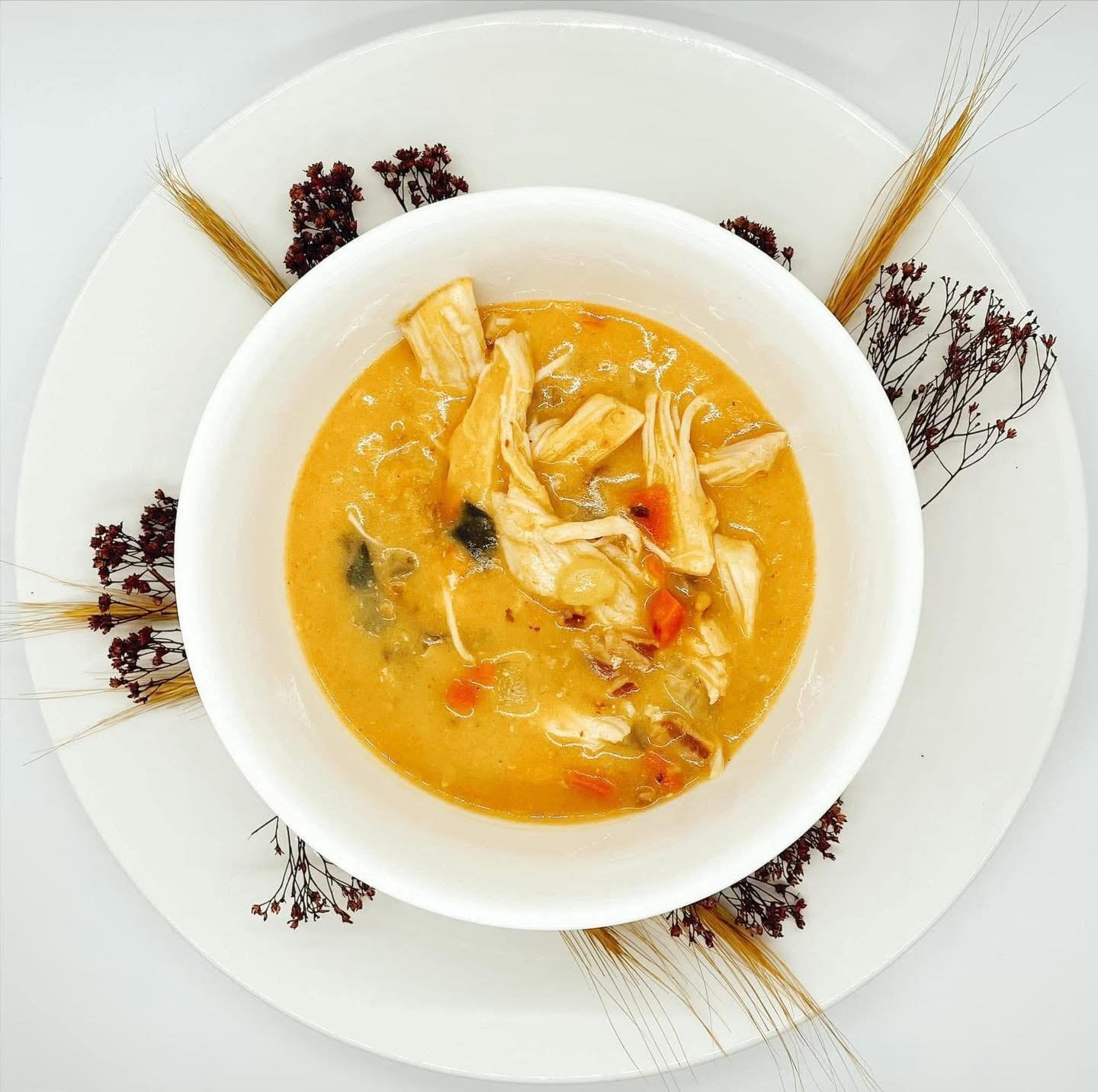 A bowl of scratch-made creamy chicken soup